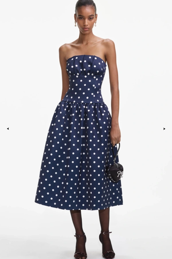 Berta | White And Navy Polka-Dot Square-Neck Midi Dress main image 1