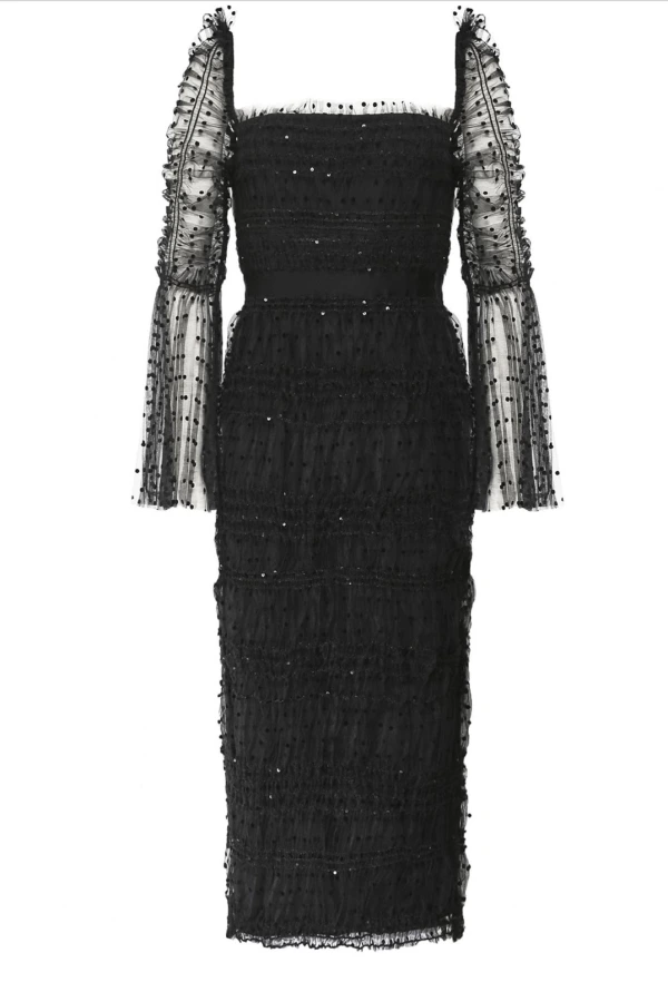 Polka Dot Mesh Dress-black/Ivory