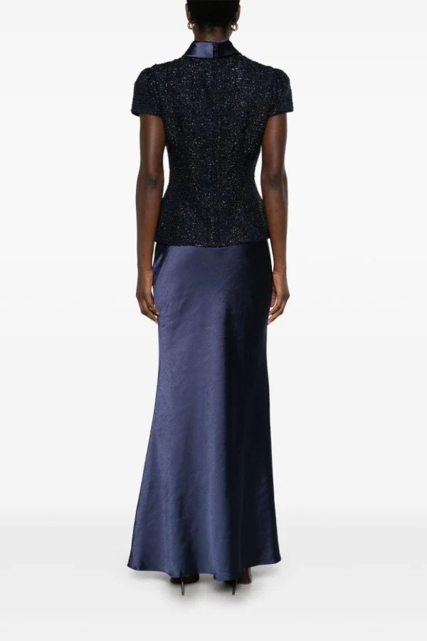 Rent Navy Metallic Boucle Maxi Dress - Self-Portrait | HURR