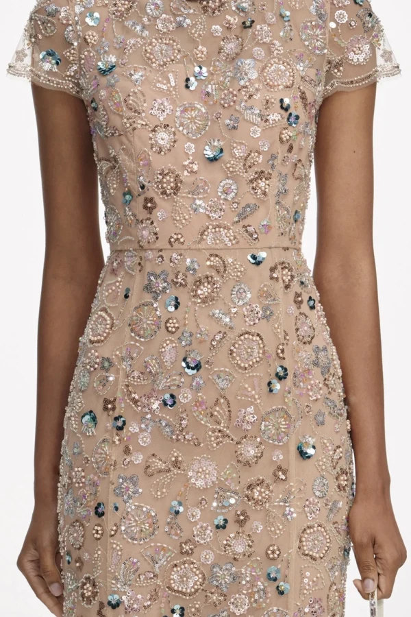 Rent CHAMPAGNE SEQUIN EMBROIDERED MIDI DRESS - Self-Portrait | HURR
