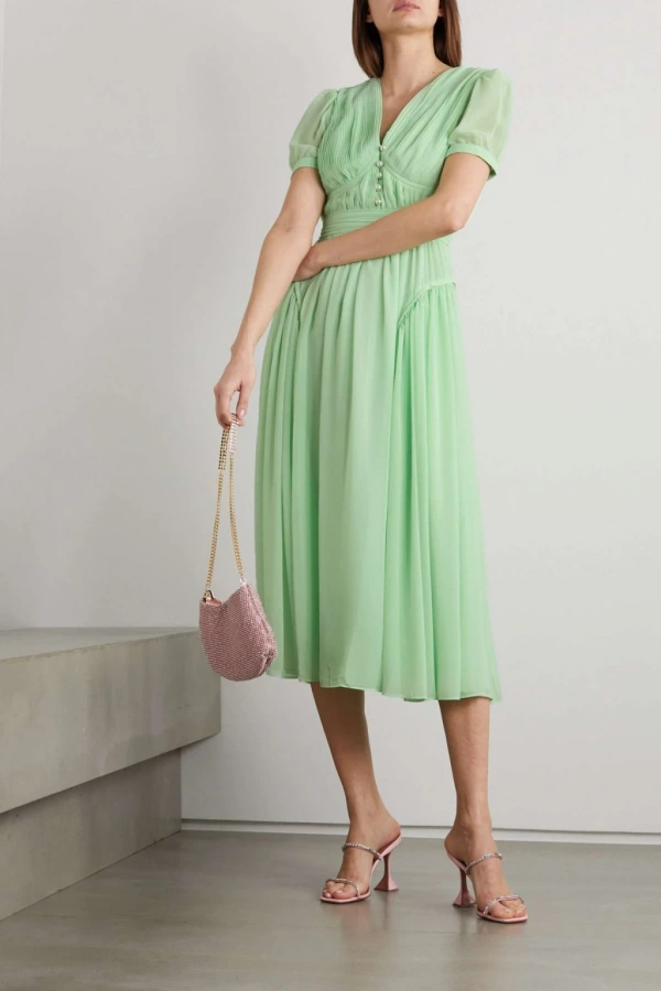 Rent Spearmint Chiffon Midi Dress - Self-Portrait | HURR