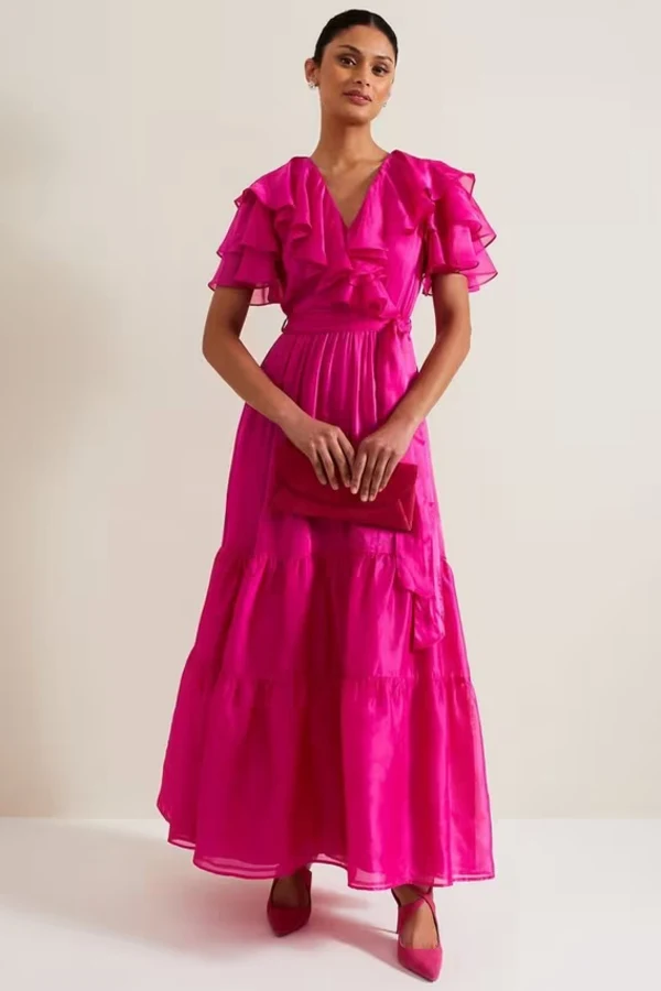 Rent Phase Eight Mabelle Tiered Organza Maxi Dress, Fuchsia - Phase Eight |  HURR