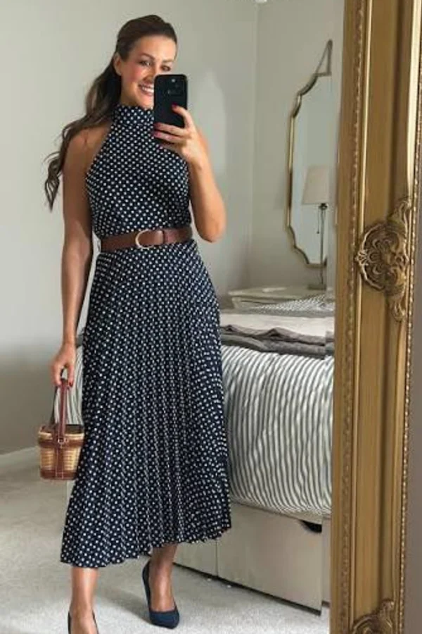 sachin and babi light blue dress NWT Zara Women's Polka Dot Midi Halter Dress