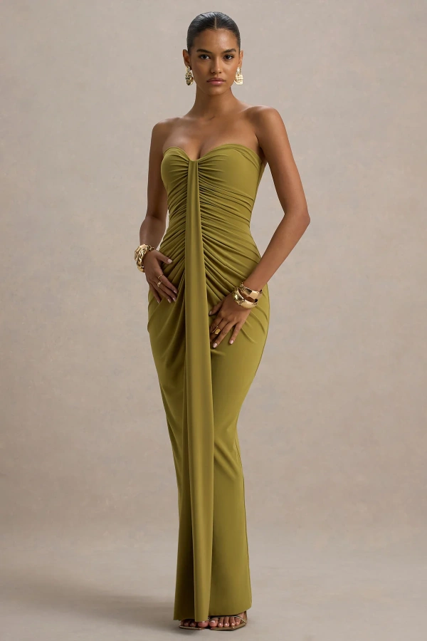 white christmas dresses Giovanna Lime Green Asymmetric Maxi Dress With Wrap Skirt – Club L London