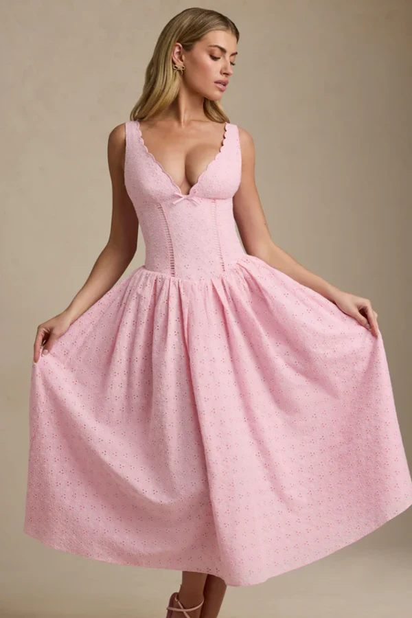 open lace back dress Baby Pink Broderie Anglais Mini Dress