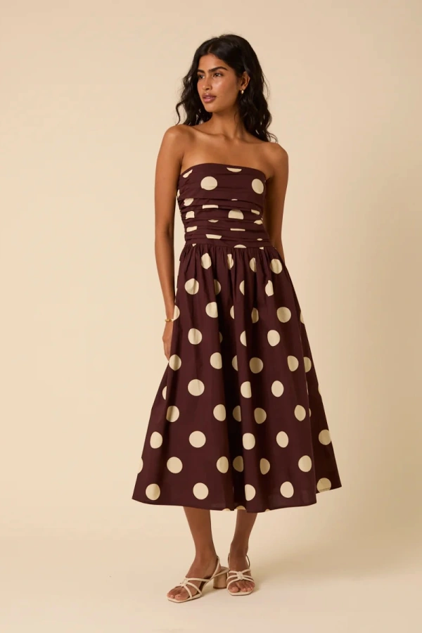 Rent Brown Polka Dot Bandeau Felicity Midi Dress - Nobody's Child