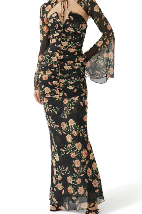 chinese dress ladies Jersey Draped Maxi Dress with Sleeve Scarf – shopaleena main image 1