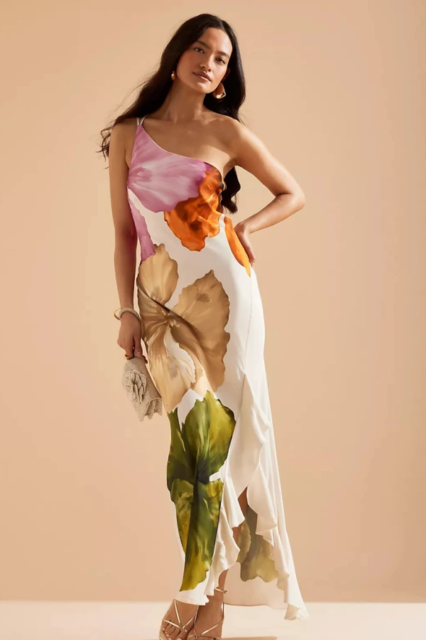 lucinda one shoulder maxi dress Lucinda One-Shoulder Maxi Dress -Chocolate  The Self Styler