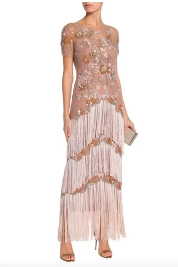 Rent Fringe Embellished Maxi Dress - Marchesa Notte | HURR