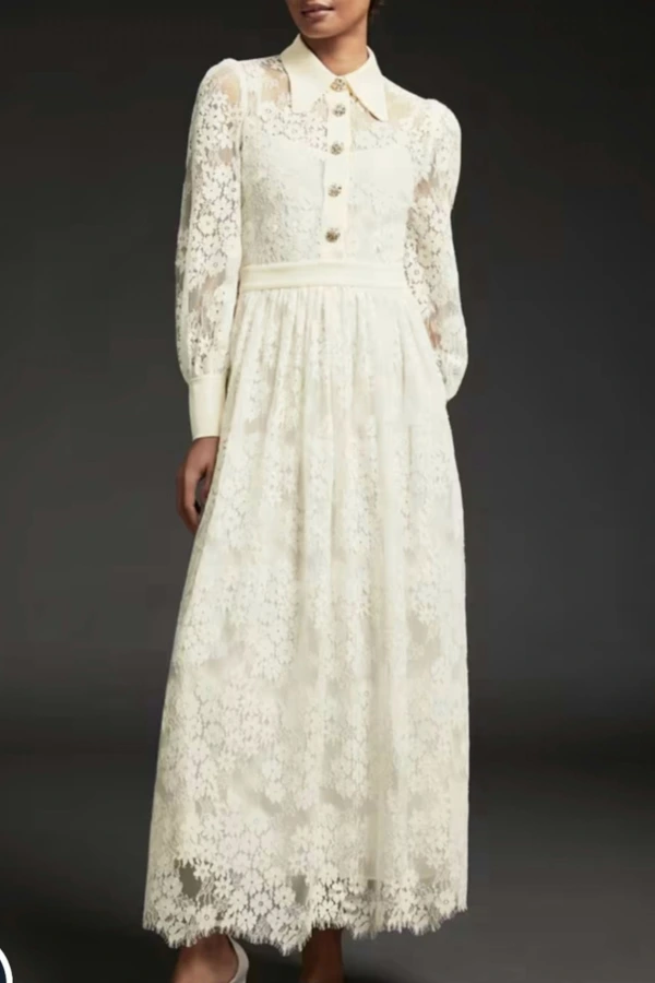 pascal tiered crochet lace midi dress Miss Circle Women Idra Lace Trim Sleeveless Crochet Midi Trailing Dress