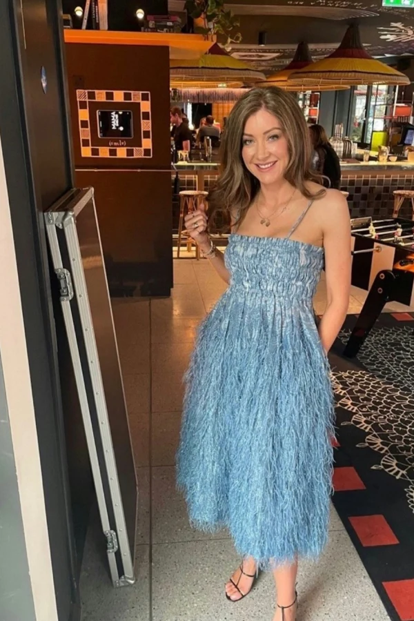 ganni blue feather dress Ganni BLUE FLORAL CRINKLED SATIN LONG DRESS