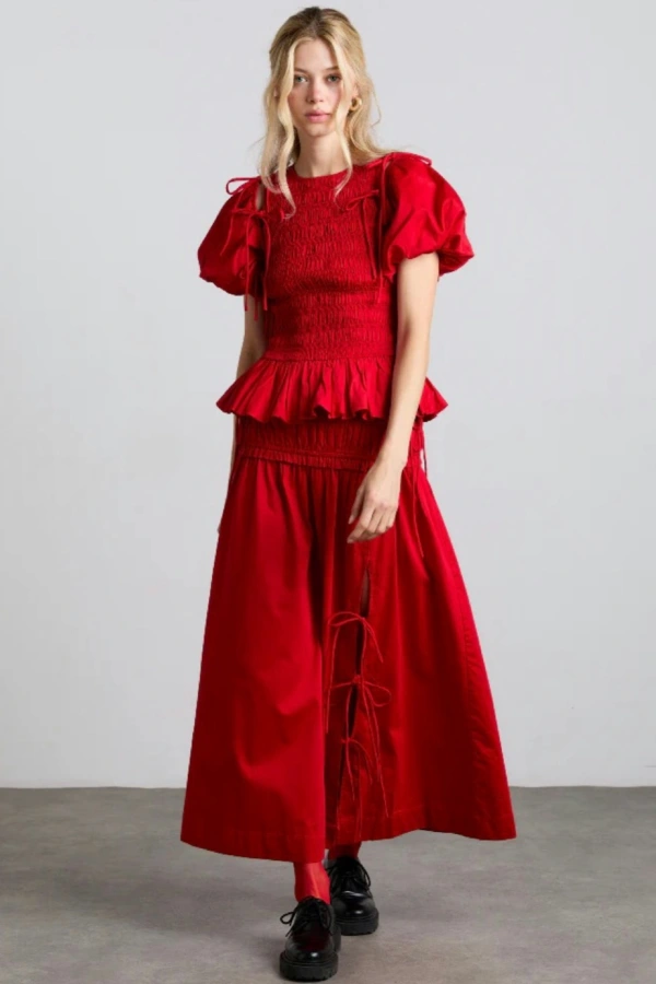Rent Cherry red top and skirt coord Damson Madder HURR — free download