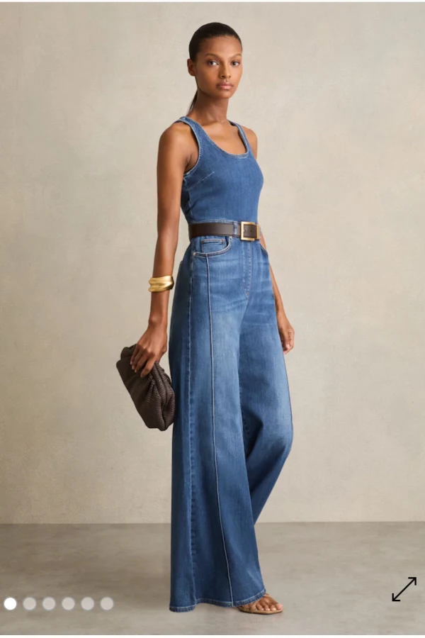 Rent Reiss rose denim wide leg jumpsuit - Reiss | HURR