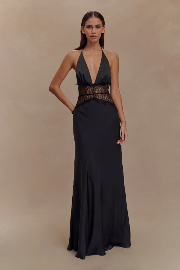 slim fit dress slacks Dinah Lace and Satin Maxi Dress / Cornflower Blue | Meshki