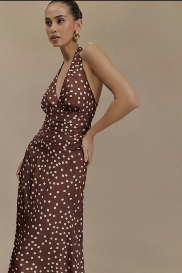 meshki brown polka dot dress Dalia Maxi Dress, in Chocolate Brown Polka Dot, Size: 2XL | Show Me Your Mumu