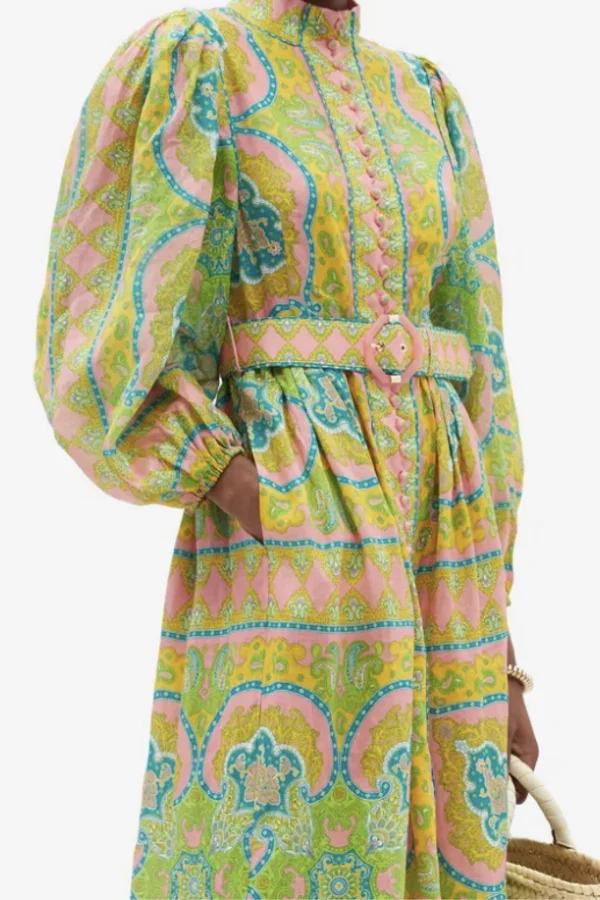 zimmermann estelle buttoned midi dress Zimmermann Estelle Buttoned Midi Dress Green Paisley Size 1