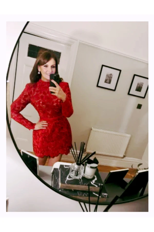 Rent Lydia red velvet and lace dress - Nadine Merabi | HURR