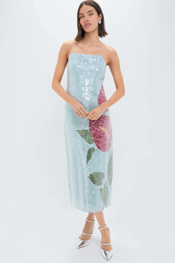 anthurium flowers blue slip maxi dress Farm Rio Women's Anthurium Flowers Slip Maxi Dress