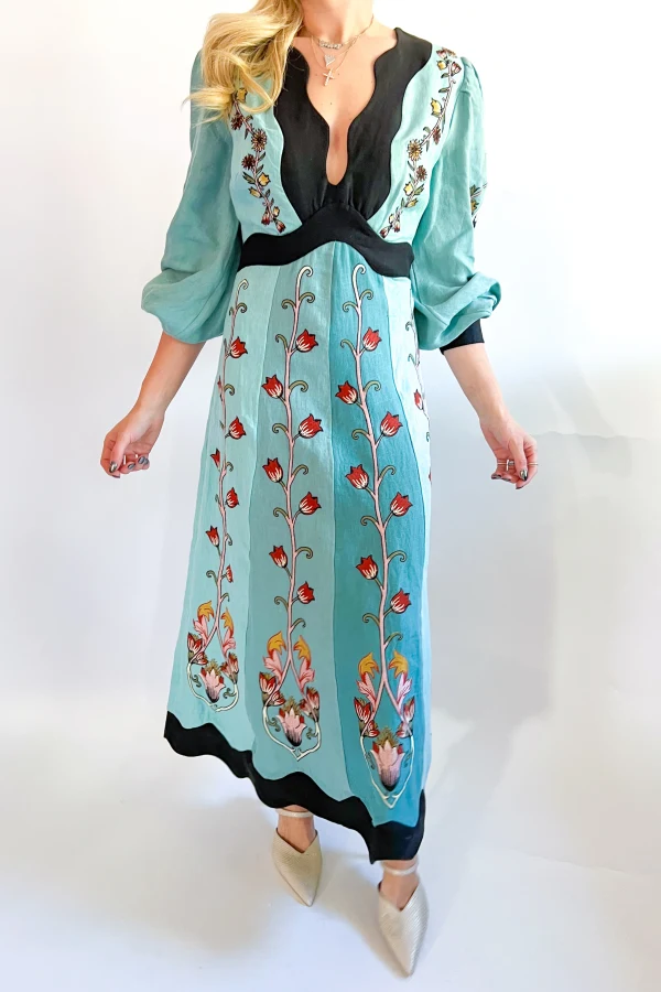 Rent Flowing Beauty Embroidered long sleeve midi dress - Farm Rio | HURR