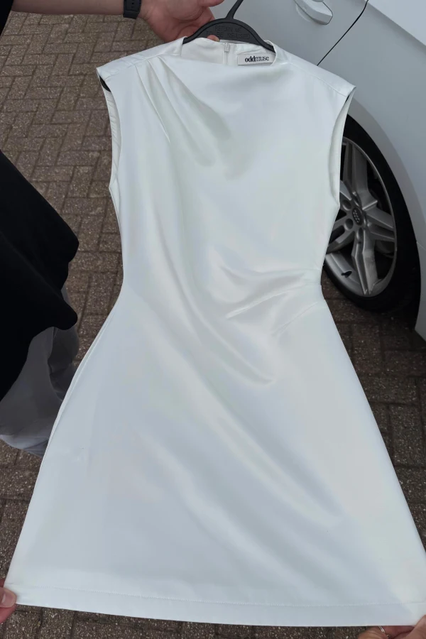 the ultimate muse satin straight neck mini dress white The Ultimate Muse Satin Straight Neck Mini Dress | White