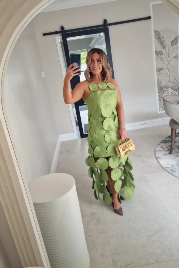 slim fit dress slacks Green Floral Smocked Midi Dress - All Dresses main image 0