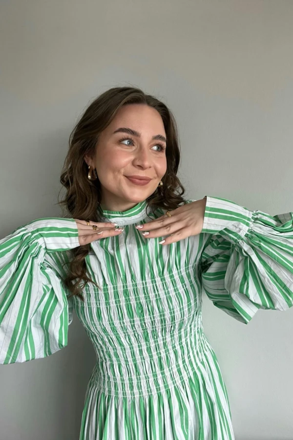 Rent Ganni Bold Stripe Green & White Dress - Ganni | HURR