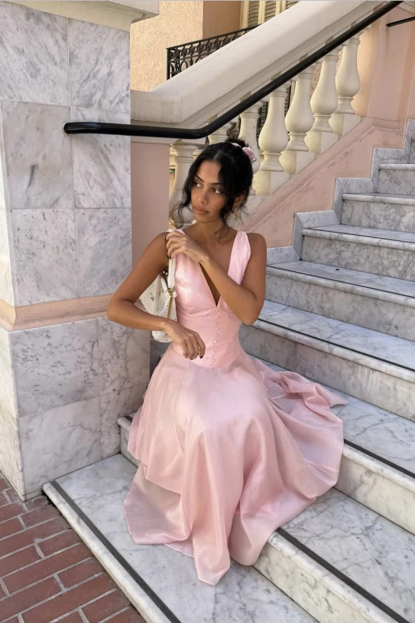 Rent The Samira Pink Chiffon Button Midi Dress House of CB HURR