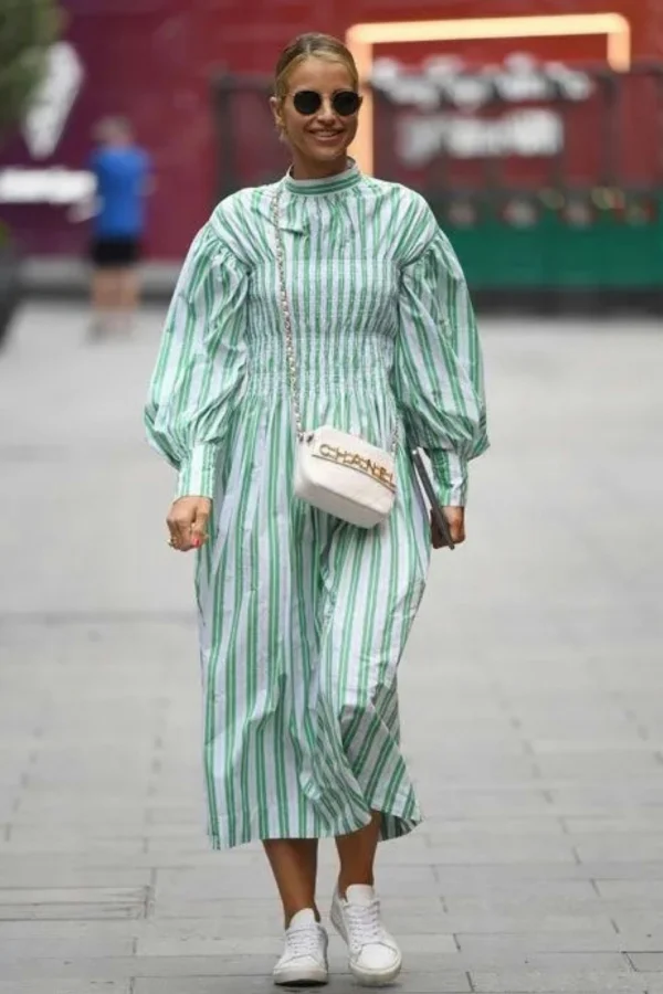 Rent Ganni Bold Stripe Green & White Dress - Ganni | HURR