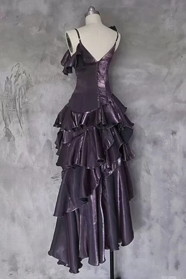 Rent Purple 90s Vintage Iridescent Satin Asymmetrical Maxi-Dress - Vintage  | HURR