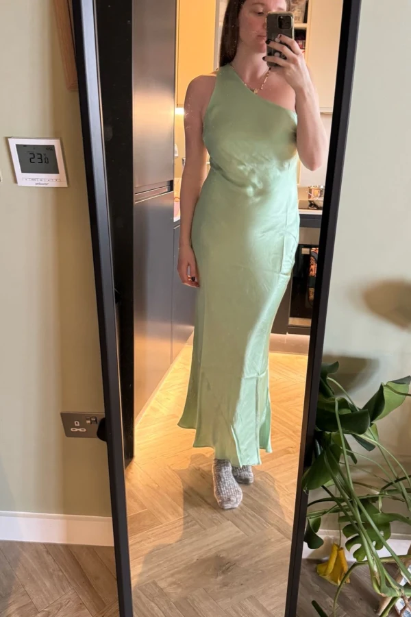 anthropologie green slip dress Puff Sleeve Midi Dress Made of 100% Linen ❤️ menique main image 1