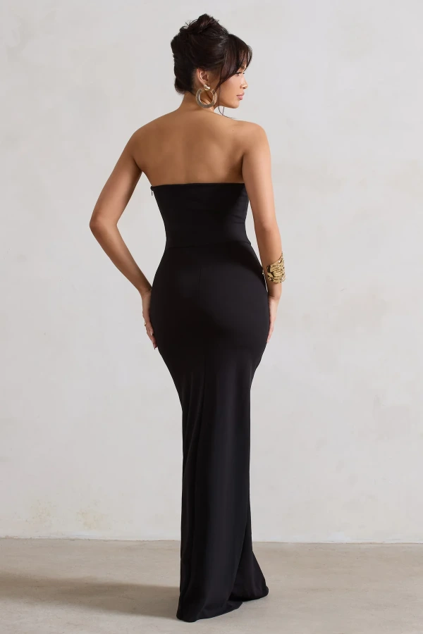 Rent Black Bandeau Maxi Dress with Split Hem - Club L London | HURR