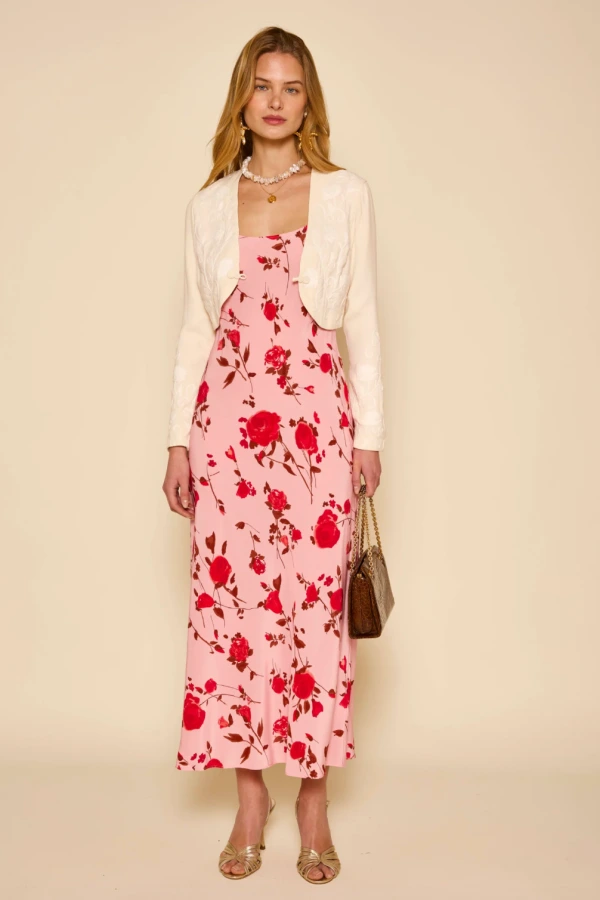rixo bondi silk midi dress Bondi Silk Midi Dress in Claudia Rose Black