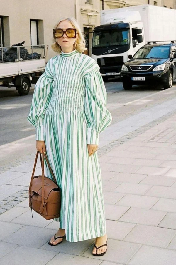 Rent Ganni Bold Stripe Green & White Dress - Ganni | HURR