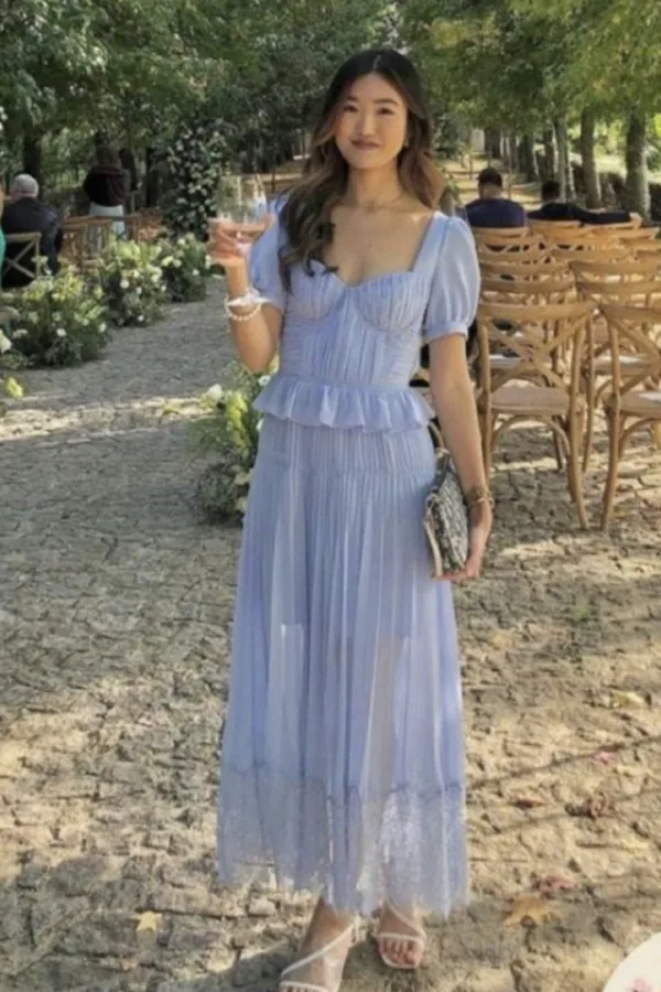 sachin and babi light blue dress Self-Portrait Blue Short Sleeve Chiffon Midi Dress main image 1