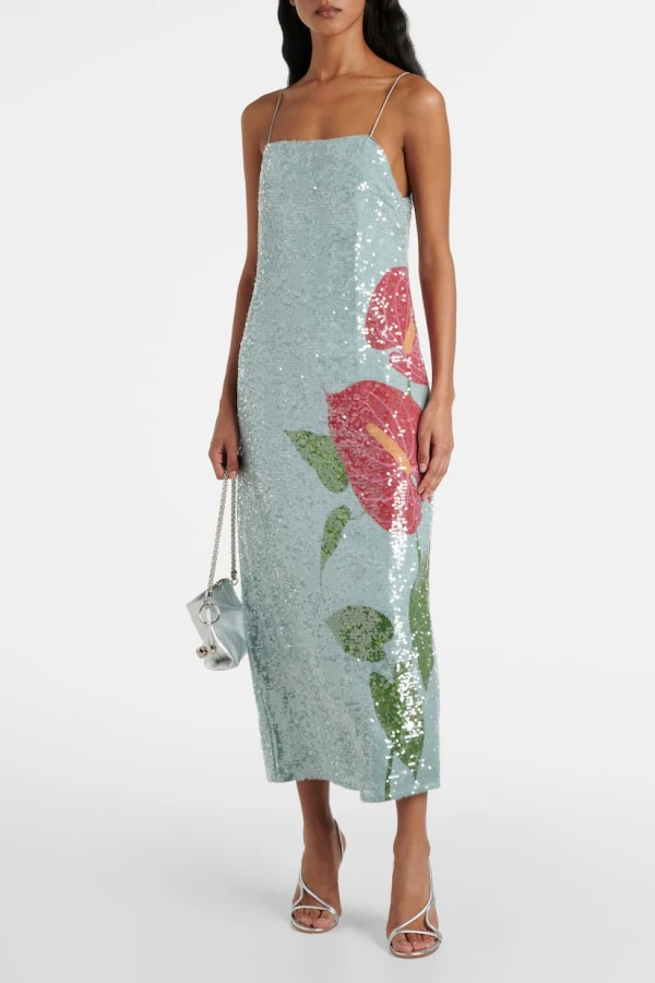 farm rio sequin flower dress FARM Rio Anthurium Flowers Slip Maxi Dress