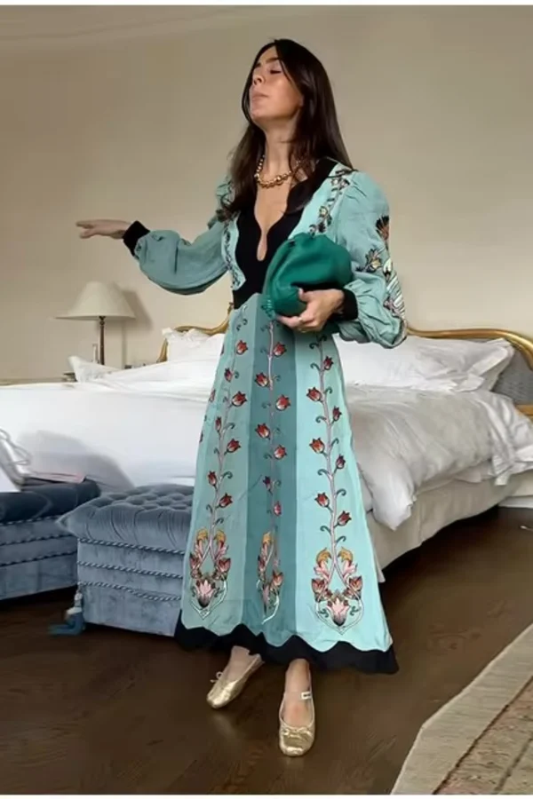 farm rio blue flowing beauty embroidered long sleeve midi dress Blue Flowing Beauty Embroidered Long Sleeve Midi Dress – FARM Rio main image 1
