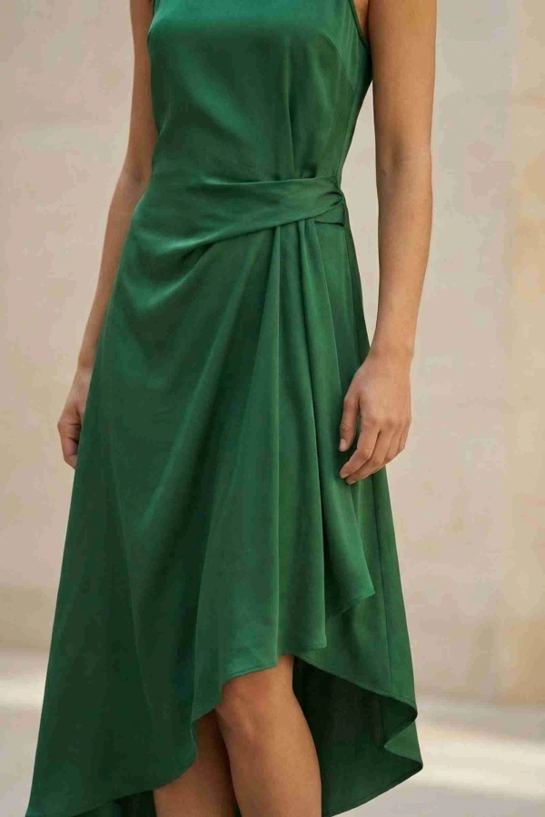 Rent Micah Satin Drape Tuck Midi Dress in Green - Reiss | HURR