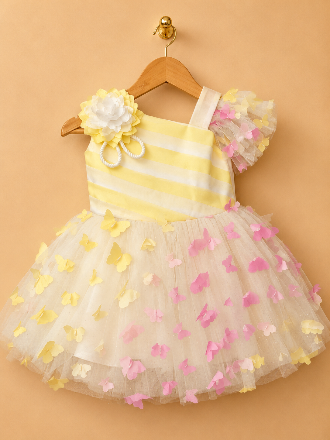 YELLOW BUTTERFLY ONE-SHOULDER PARTY DRESS