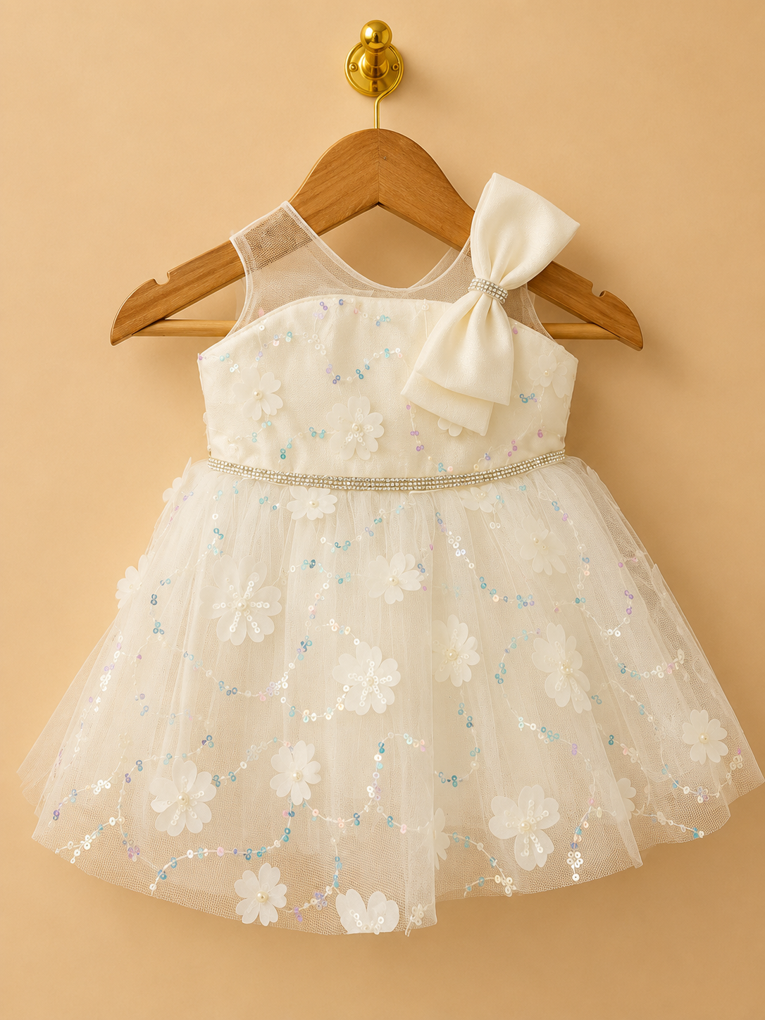 IVORY FLORAL SEQYUIN PARTY DRESS