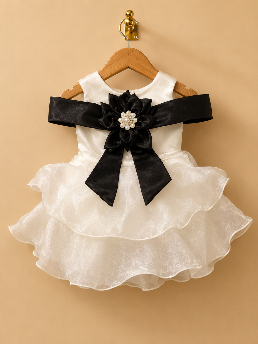 BLACK FLORAL BOW PARTY DRESS