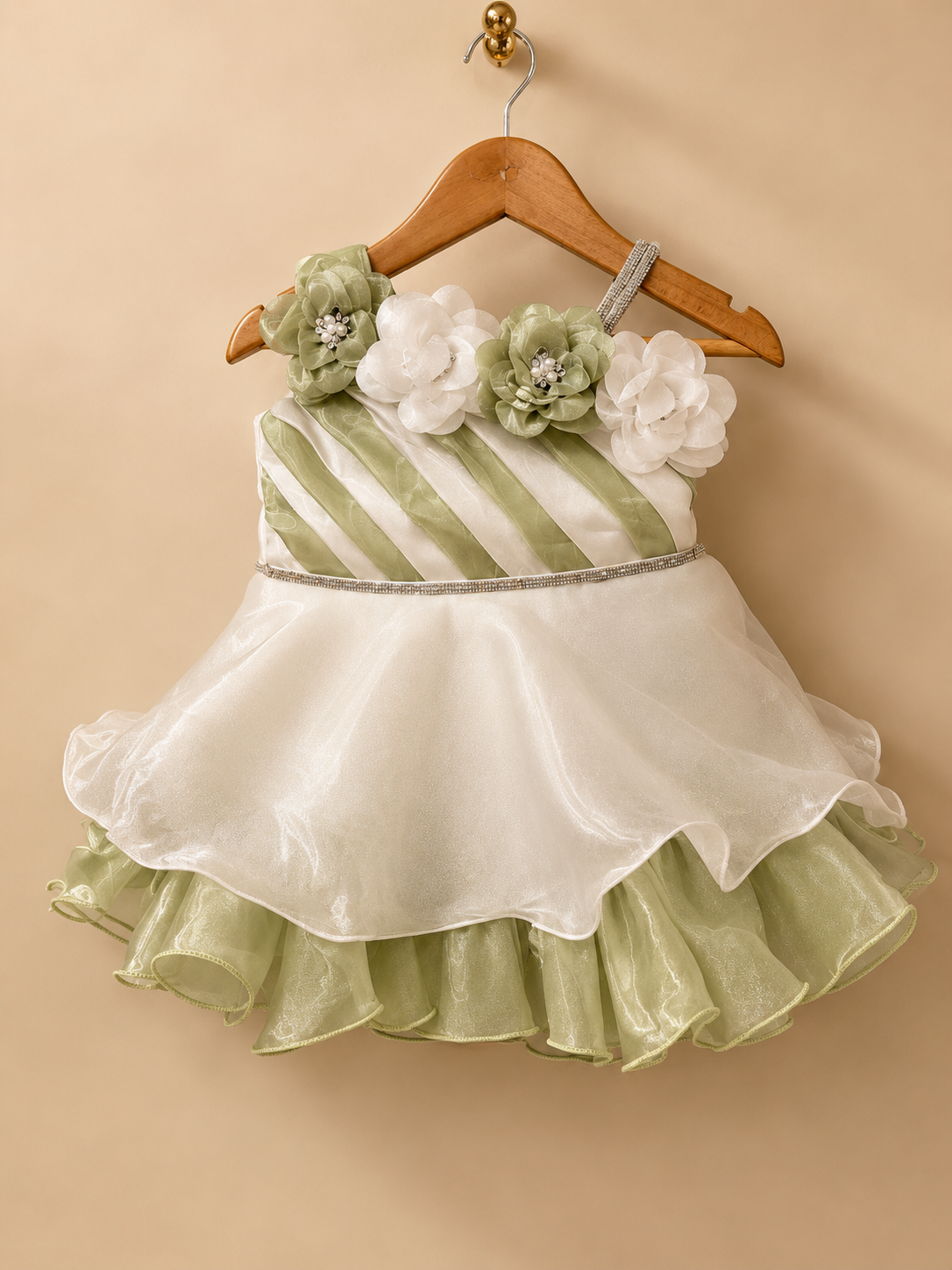 SAGE GREEN FLORAL ONE-SHOULDER PARTY DRESS