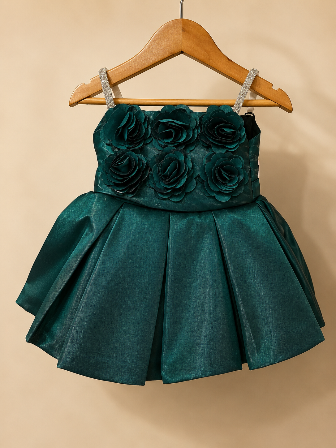 GIRLS EMERALD GREEN FLORAL PARTY DRESS