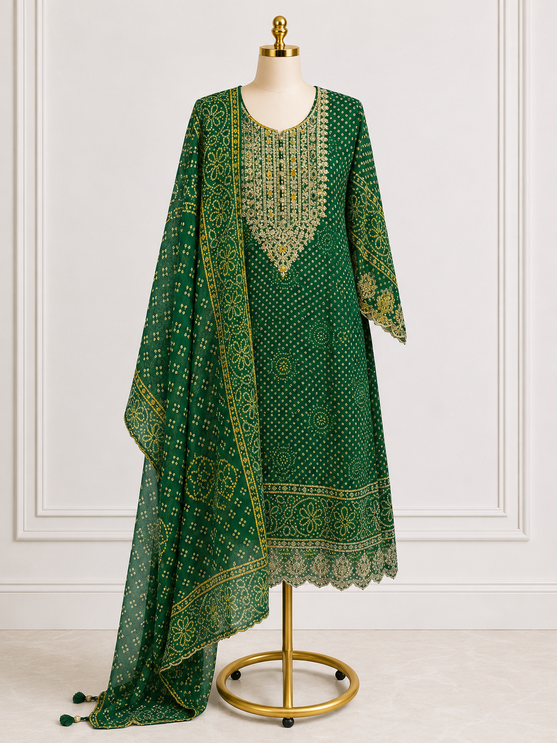 EMERALD GREEN EMBROIDERED STRAIGHT SUIT SET WITH DUPATTA