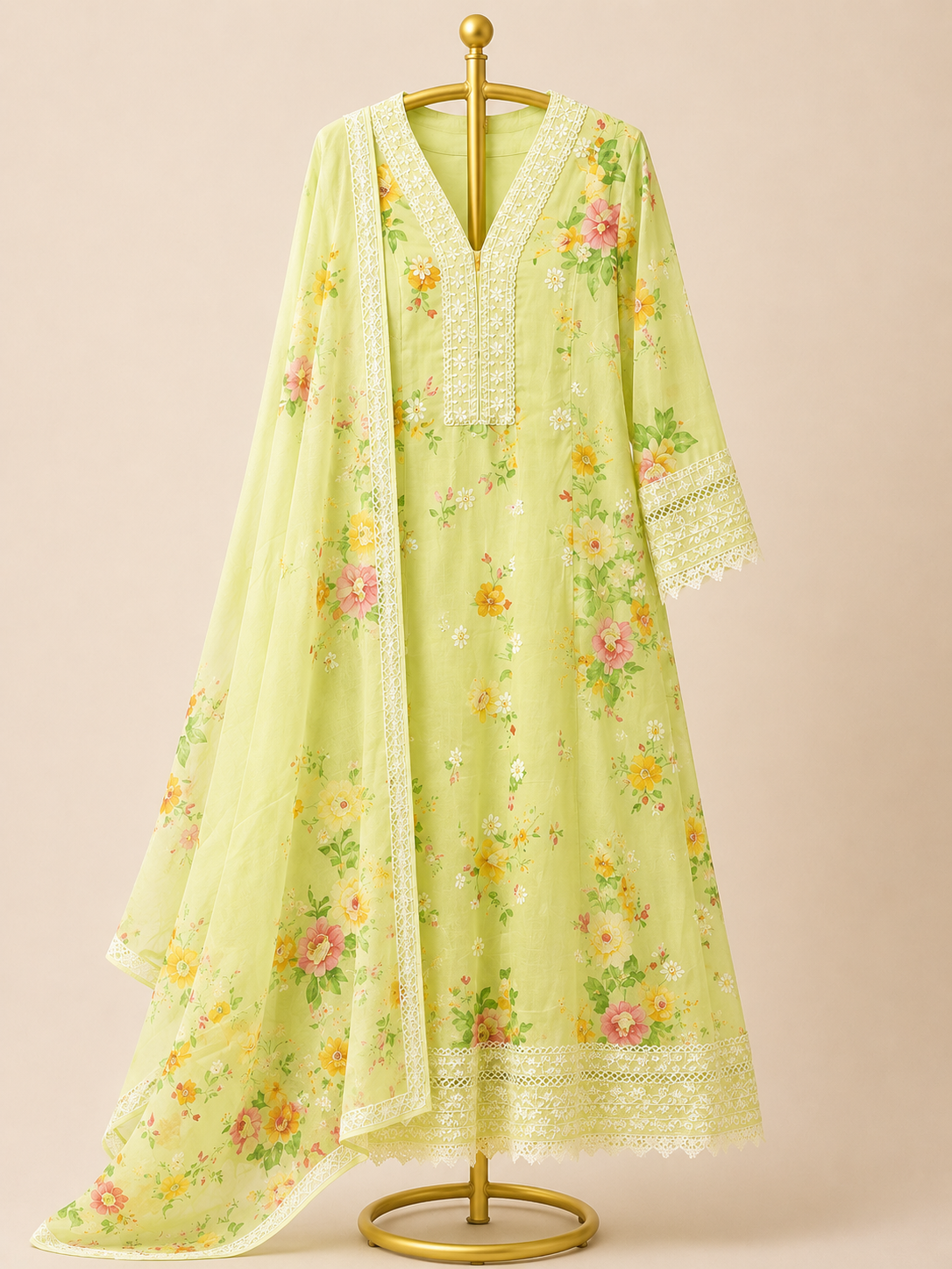 LIME BLOSSOM FLORAL PRINTED KURTA SET WITH DUPATTA