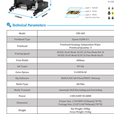 InnovaEdge UNI-603 3D UV Printer — official product information