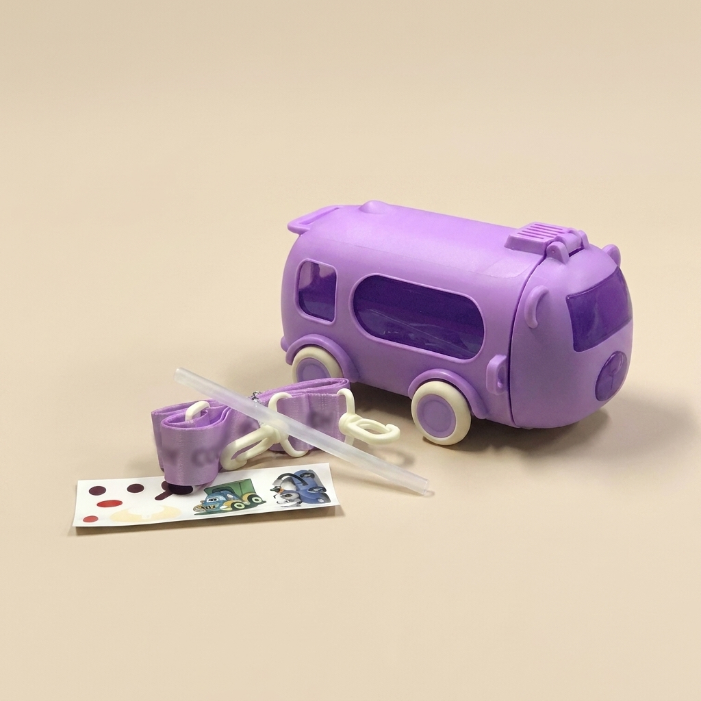 Kids Toy Bus-Shaped Water Bottle with Straw and Shoulder Strap (500ml) product image 3