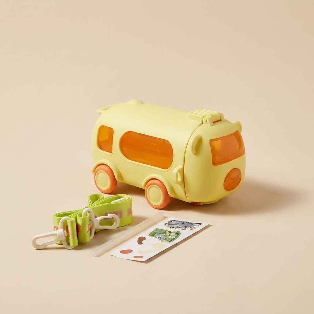 Kids Toy Bus-Shaped Water Bottle with Straw and Shoulder Strap (500ml) product image 4