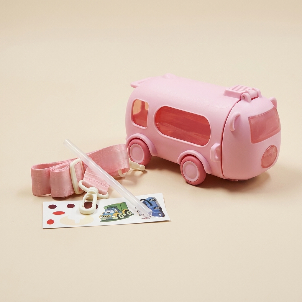 Kids Toy Bus-Shaped Water Bottle with Straw and Shoulder Strap (500ml) product image 5