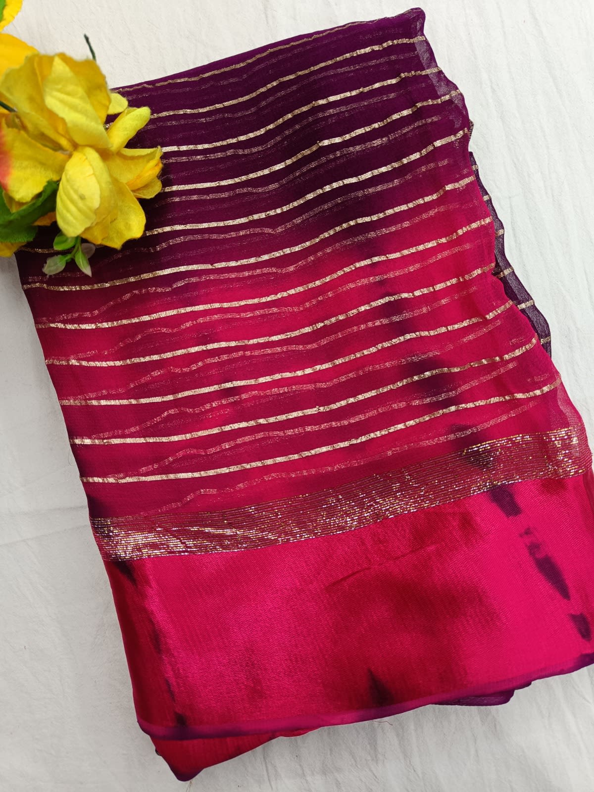 Trendy Pading Zari Stripe Georgette Saree