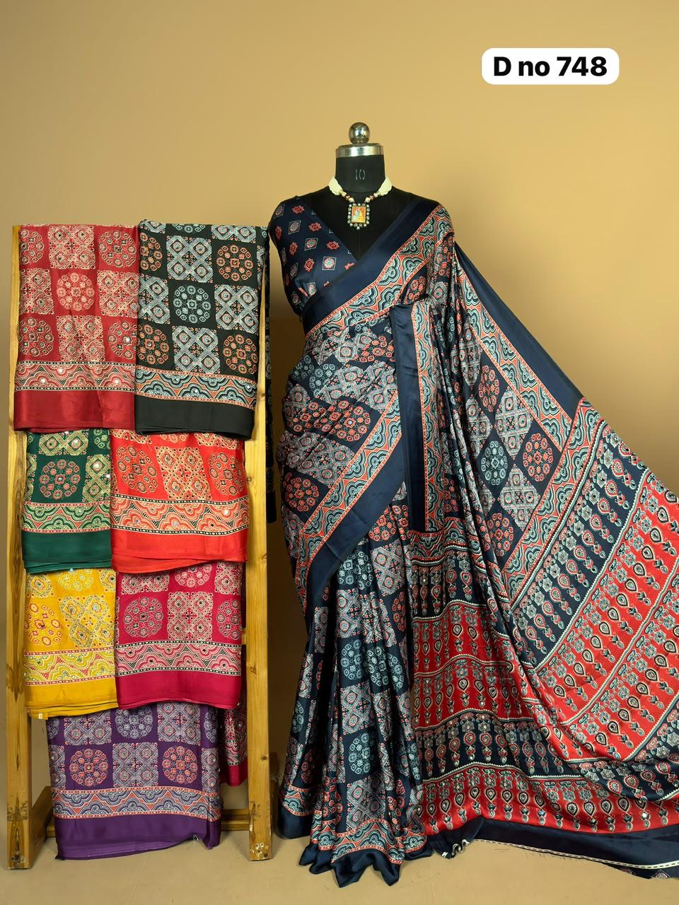 Modal silk saree with mirror work